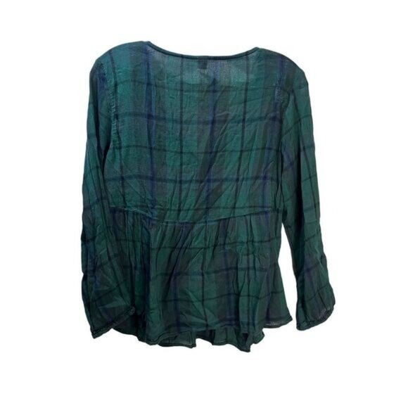Old Navy Women V-neck Long Sleeve Plaid Top Green‎ Small - Picture 3 of 5